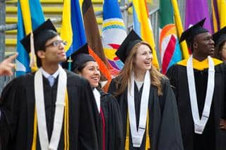Group of United States university graduates at their graduation ceremony