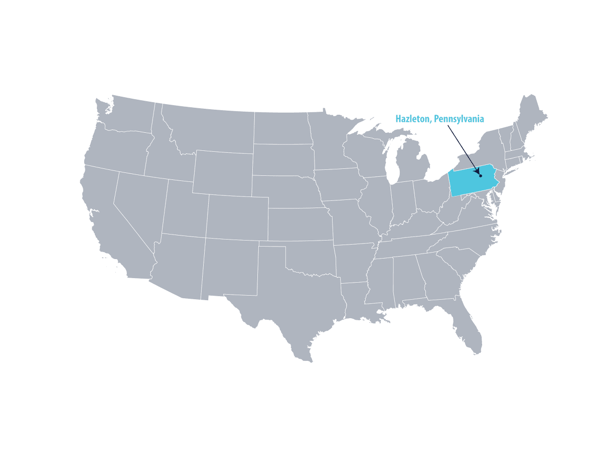 Map of USA, Hazleton, PA highlighted